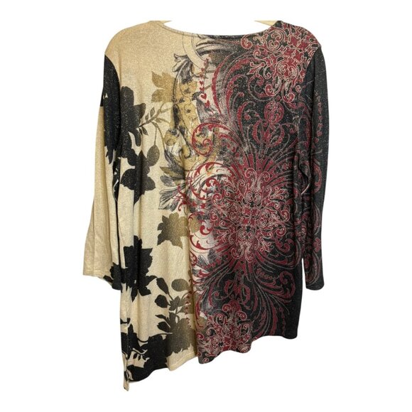Chico's Sweater Women's Size Large Paisley Floral Asymmetrical Glitter Chicos 2 - Picture 2 of 4